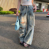 Classic Faded Western Style High Waisted Denim