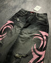 Pink Flame Emblem Doodle Print Denim