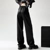 Retro Black Leather Wide-Leg