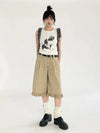 Sleek Khaki Ruffled High-Rise Denim Shorts