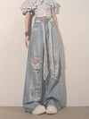 Women High-Rise Torn Tie Mosaic Denim