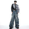 Mosaic Irregular Strap Bell Leg Relaxed Denim