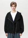 Diagonal Zip Textured Hoodie