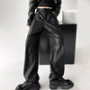 Retro Black Leather Wide-Leg