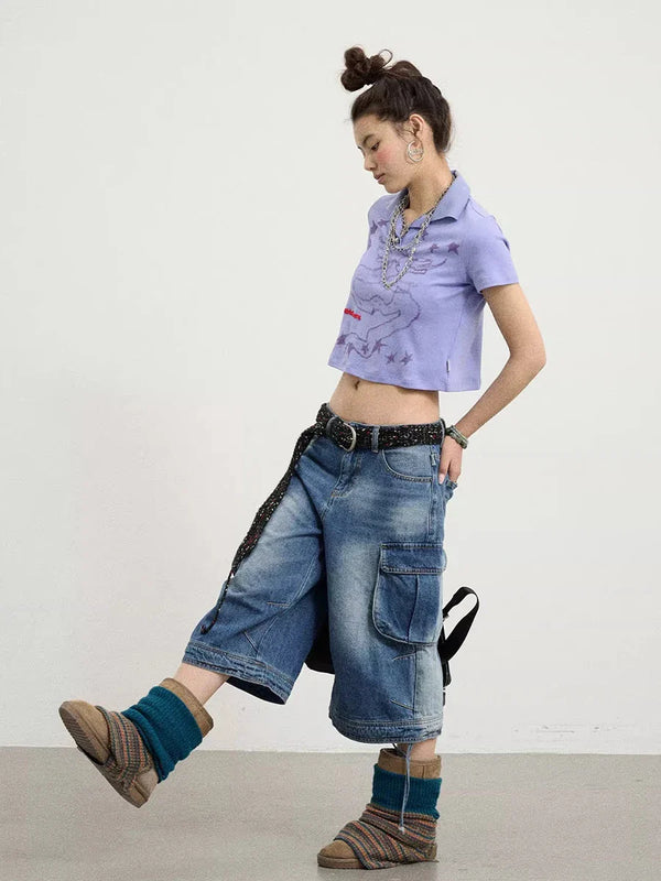 Heritage Cozy Drawstring Utility Denim Shorts alternatif görünüm