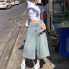 Y2K Wide Leg Jean Şort, yakın çekim — Navra Wear
