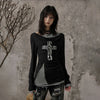 Raw-Edge Spliced Knitted Long Sleeve Top