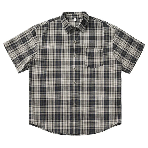 Mens Plaid Easy Short Sleeve Summer Top alternatif görünüm