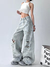 High-Rise Spliced Hollow Out Denim