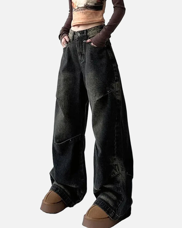 Durable Relaxed Mid Waist Bell Leg Denim alternatif görünüm