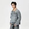 Metro Fold-Down Fur Collar Washed Denim Jacket