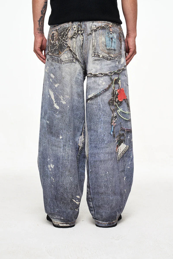 Elevated Luxury Easy Cut Digital Graphic Denim alternatif görünüm