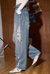 Durable Faded High-Rise Bell Leg Denim