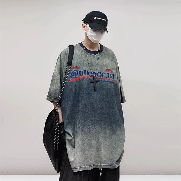 Faded Era Embroidery Denim Hip Hop T-Shirt alternatif görünüm