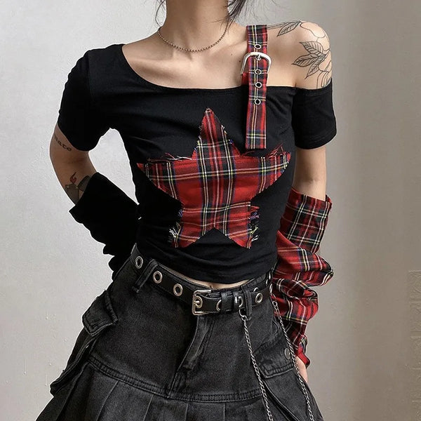 Midnight Obsidian Irregular Spliced T-Shirt