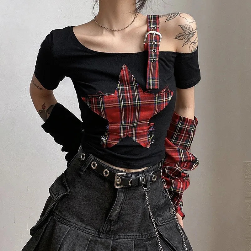 Midnight Obsidian Irregular Spliced T-Shirt
