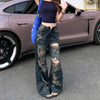Breathable Rinse Torn High-Rise Denim