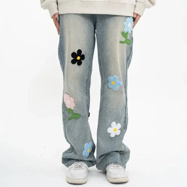 Classic Flower Stitched Denim