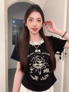 Sweet Cartoon Ursus Imprinted Lace T-Shirt