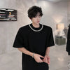 Classic-Wash Drop-Shoulder Relaxed Chain Shoulder Pad T-Shirt