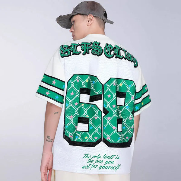 Turn-Of-Era Boxy-Fit Time-Worn Five-Point Chain Mesh Sport T-Shirt alternatif görünüm