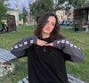 Oversized Long Sleeve Thread-Work Cross T-Shirt