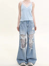 Kadın Vintage Wide Leg Jean Pantolon, yakın çekim — Navra Wear