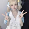 Harajuku Cartoon Print Mosaic Raw-Edge T-Shirt