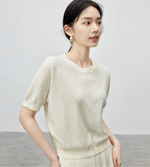 Neck Round Argyle Knit Soft T-Shirt alternatif görünüm