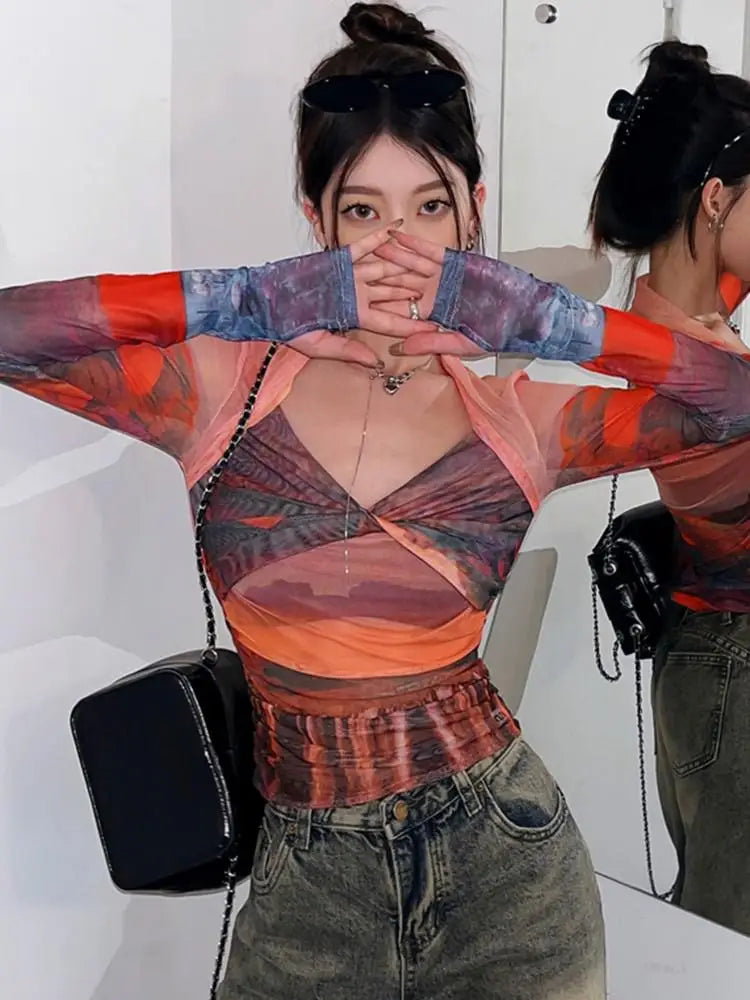 Turn-Of-Era Fishnet Sleeve Mesh Top