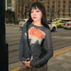Aged Mesh Long Sleeve Illustrated T-Shirt