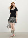 Sleeve Short Lapel Knit Layered T-Shirt