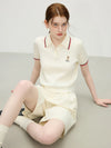 Women Contrast Color Ursus Needle-Art Knitted T-Shirt