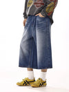 Heritage Blue Brushed Wide Leg Denim Shorts