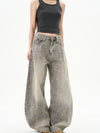 Rugged Look Relaxed Gray High Waisted Denim