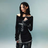 Raw-Edge Spliced Knitted Long Sleeve Top