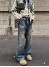 Vintage Yıkanmış Yırtık Detaylı Jean Pantolon, yakın çekim — Navra Wear