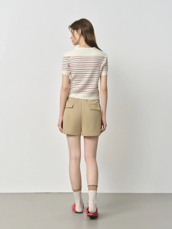 Block-Style Navy Horizontal-Lines Energetic Sundaze Knit T-Shirt alternatif görünüm