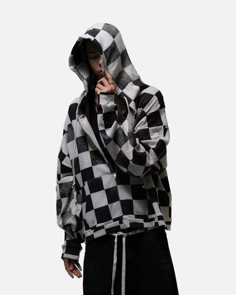 Dark Check Zip Sweatshirt