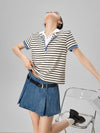 Cozy Multi-Stripe Collar-Knit V-Neck Knit T-Shirt