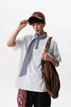 Gingham Tie Collar Big-Silhouette Short Sleeve T-Shirt