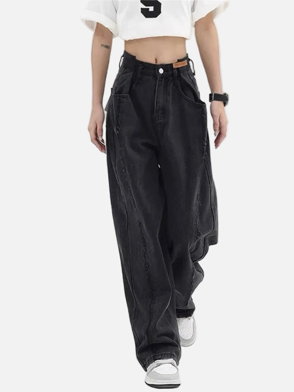 Black Relaxed Women's High-Rise Denim Trousers