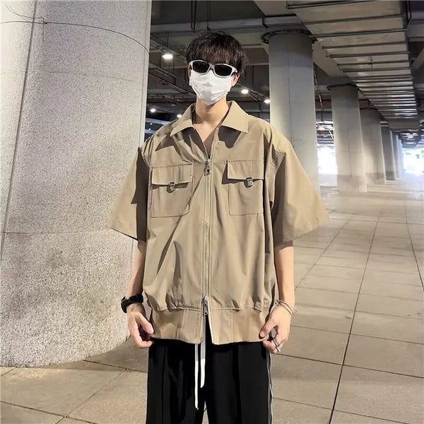 Zip-Detail Pocket Retro Short Shirt