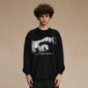 Blurred Letters Artwork Black Long Sleeve T-Shirt