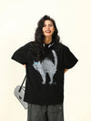 Nostalgia All-American Feline Cartoon Print T-Shirt