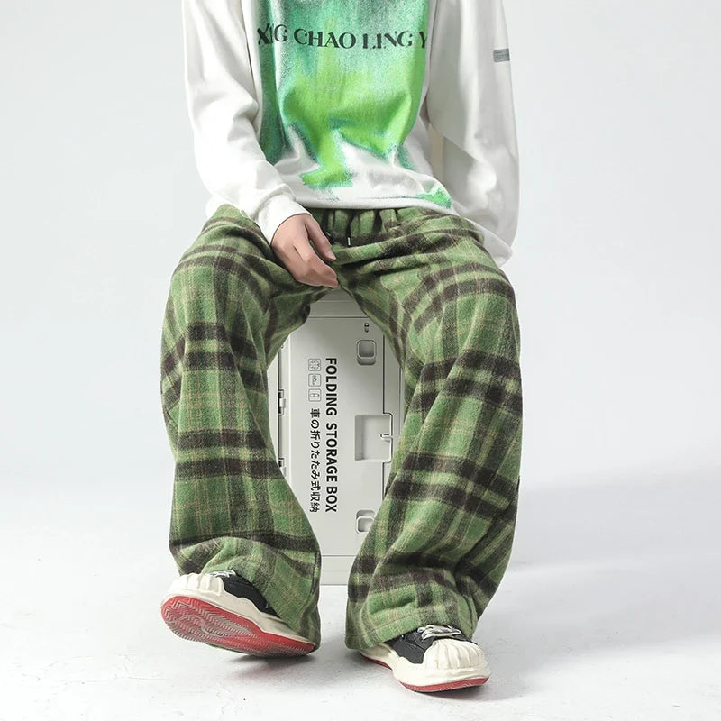 Wide Leg Ekose Jogger, önden görünüm — Navra Wear