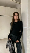 Slim Sleeve Long Back Mesh T-Shirt