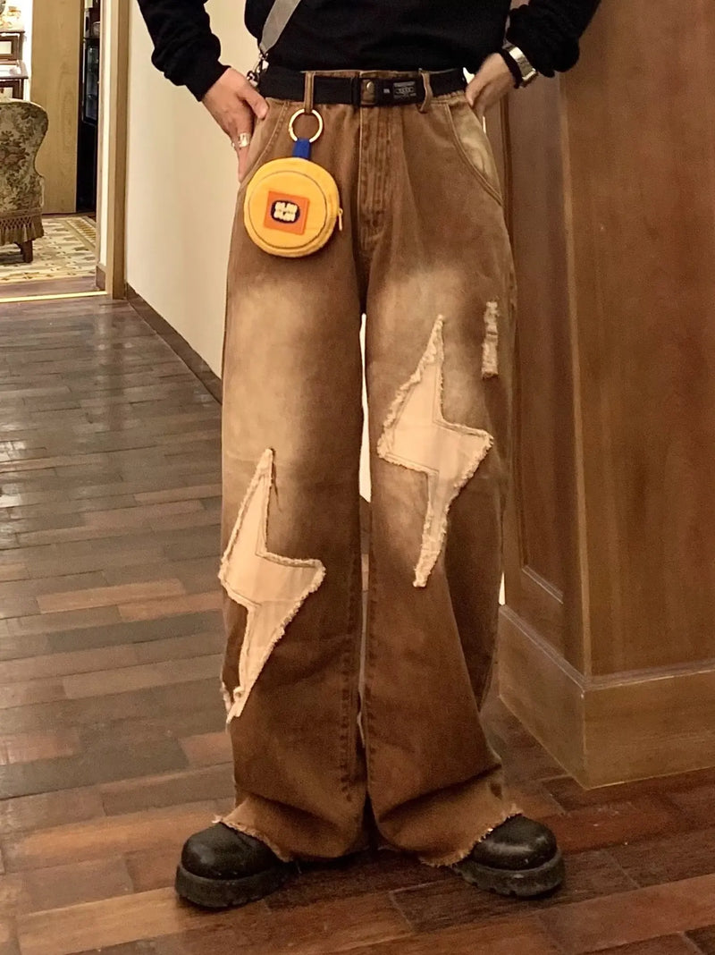 2000s Style Mosaic Bell Leg Denim