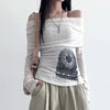 Off-Shoulder Visual Print Top