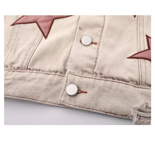 2000s Star Embroidered Denim Jacket alternatif görünüm